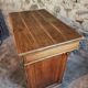 Antique French oak shop counter, kitchen island on wheels, circa 1880–1900.
