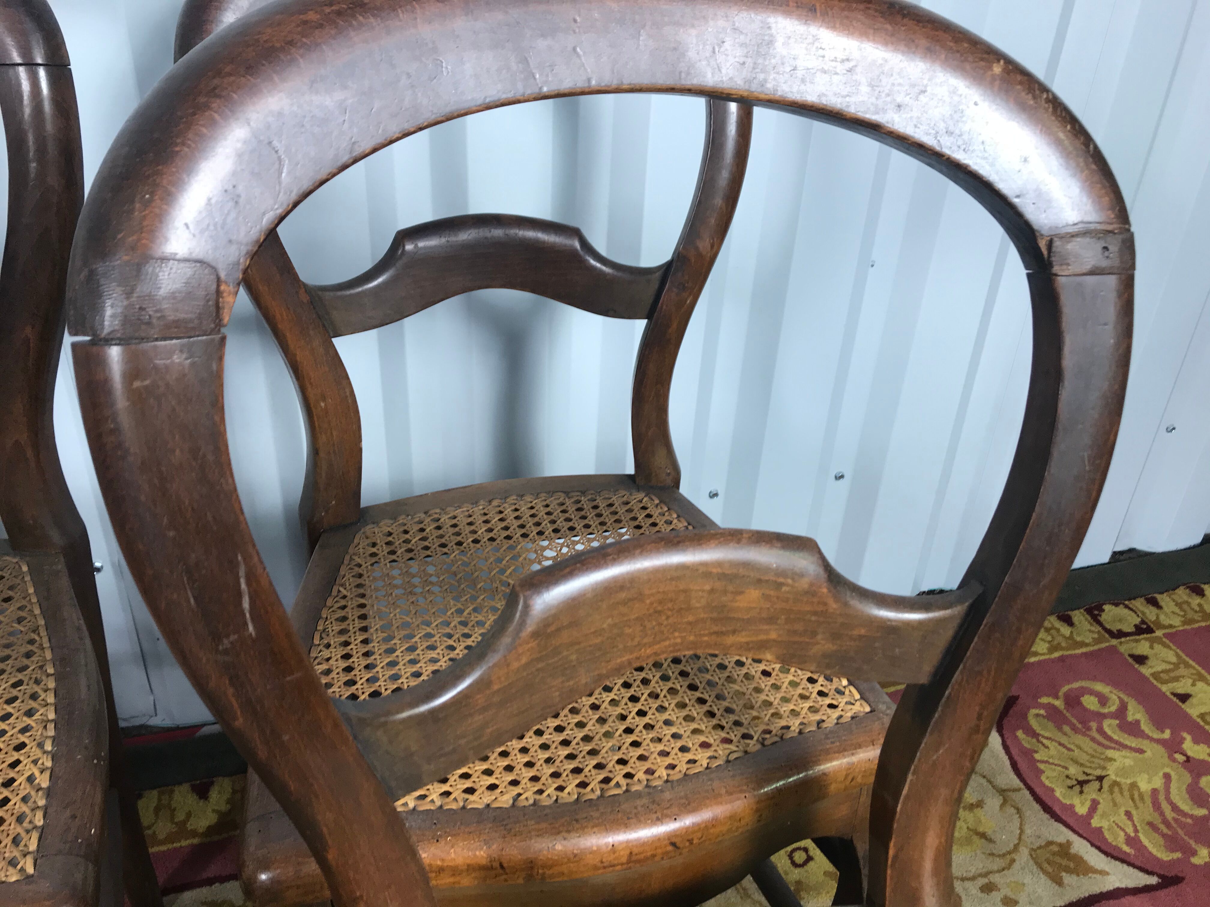 Suite de 6 chaises Louis Philippe en noyer et cannage 19eme