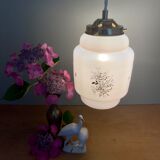 Vintage pink opaline globe pendant lamp with gold designs