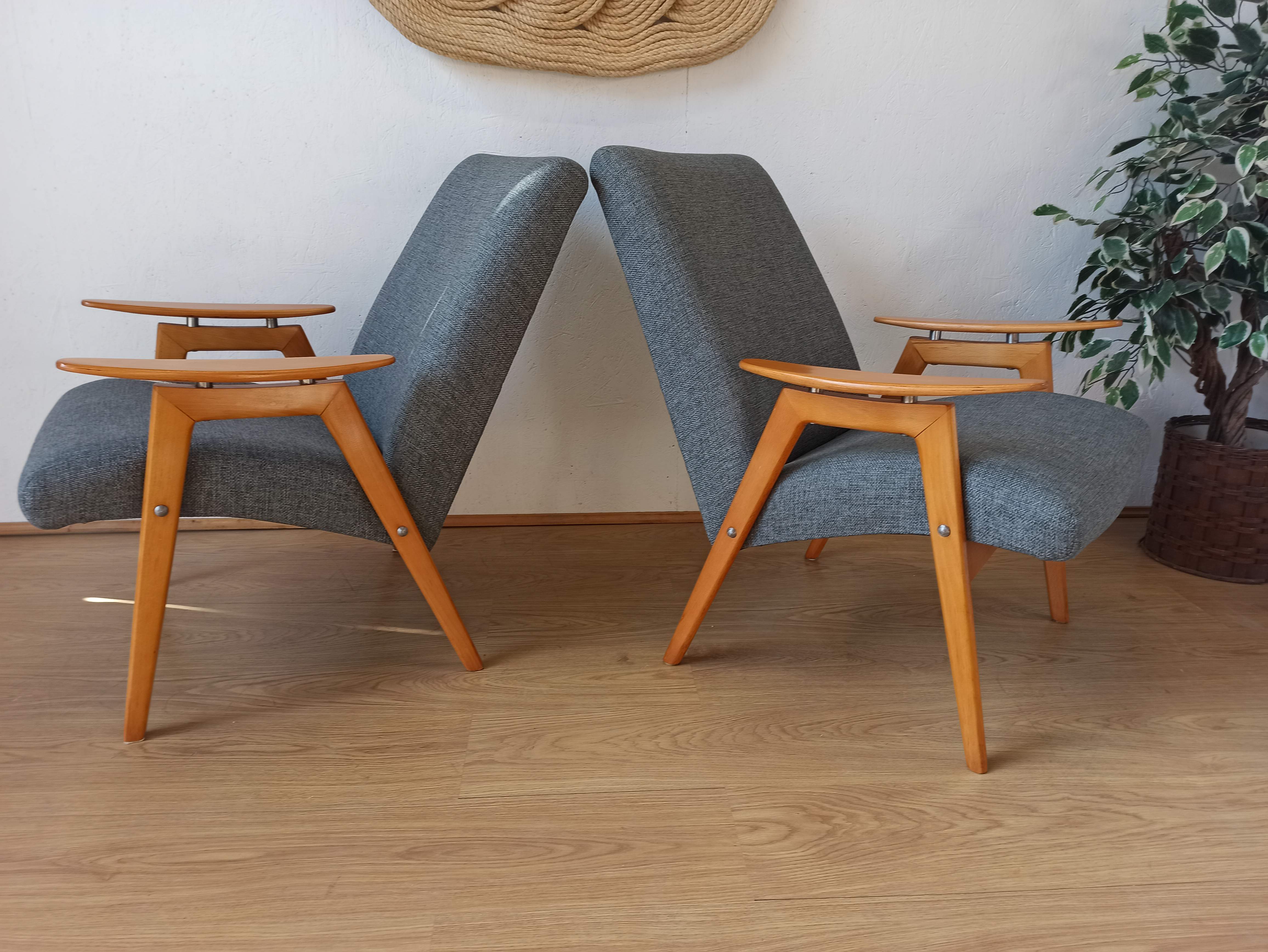 2 designer armchairs by j. šmidek, 1970s.