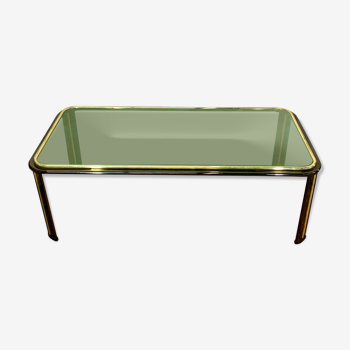 Table basse verre, acier chromé, design Italie 1960