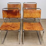 Set of 4 vintage leather and chrome metal chairs, 1970