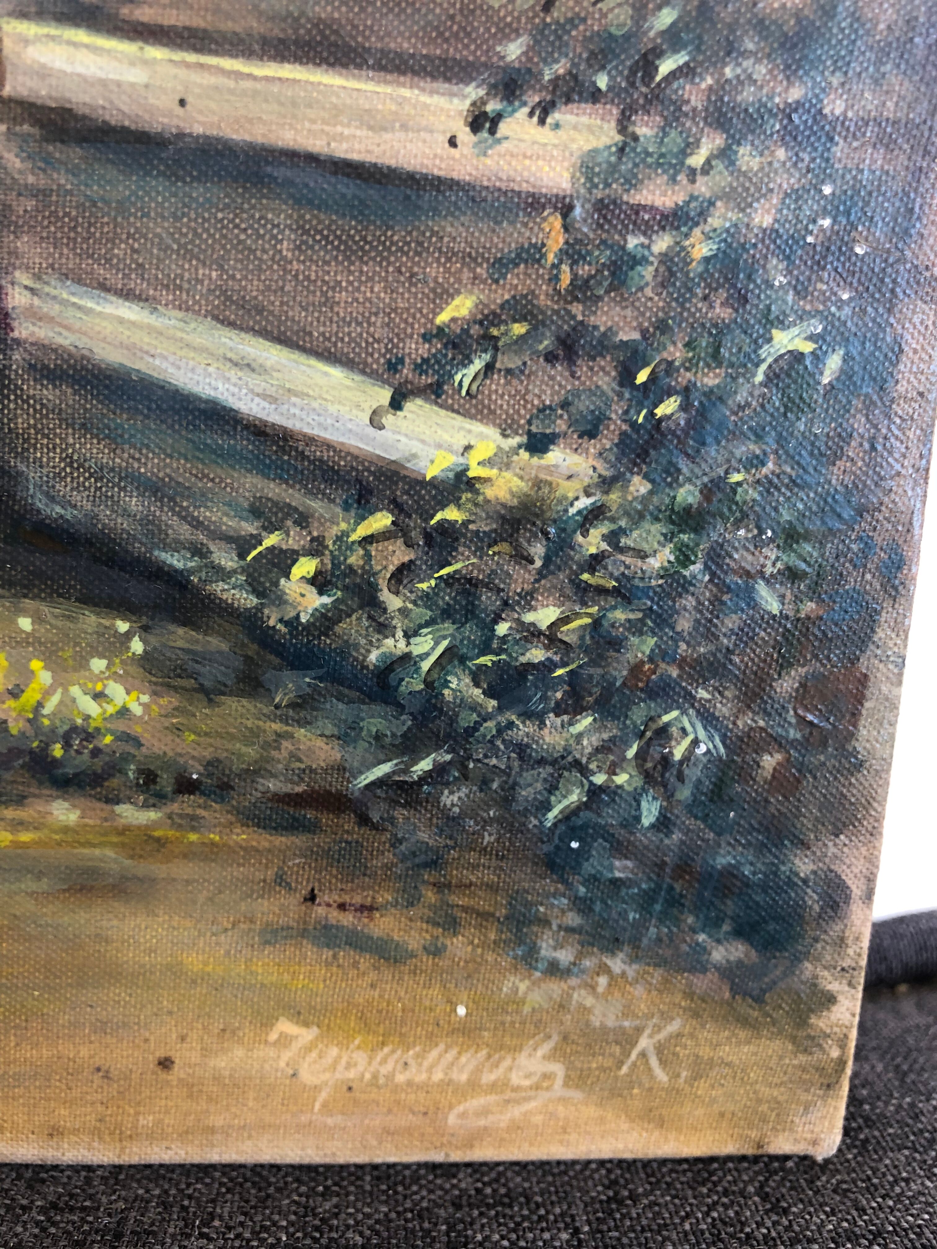 Oil on cardboard picturesque Russian stage