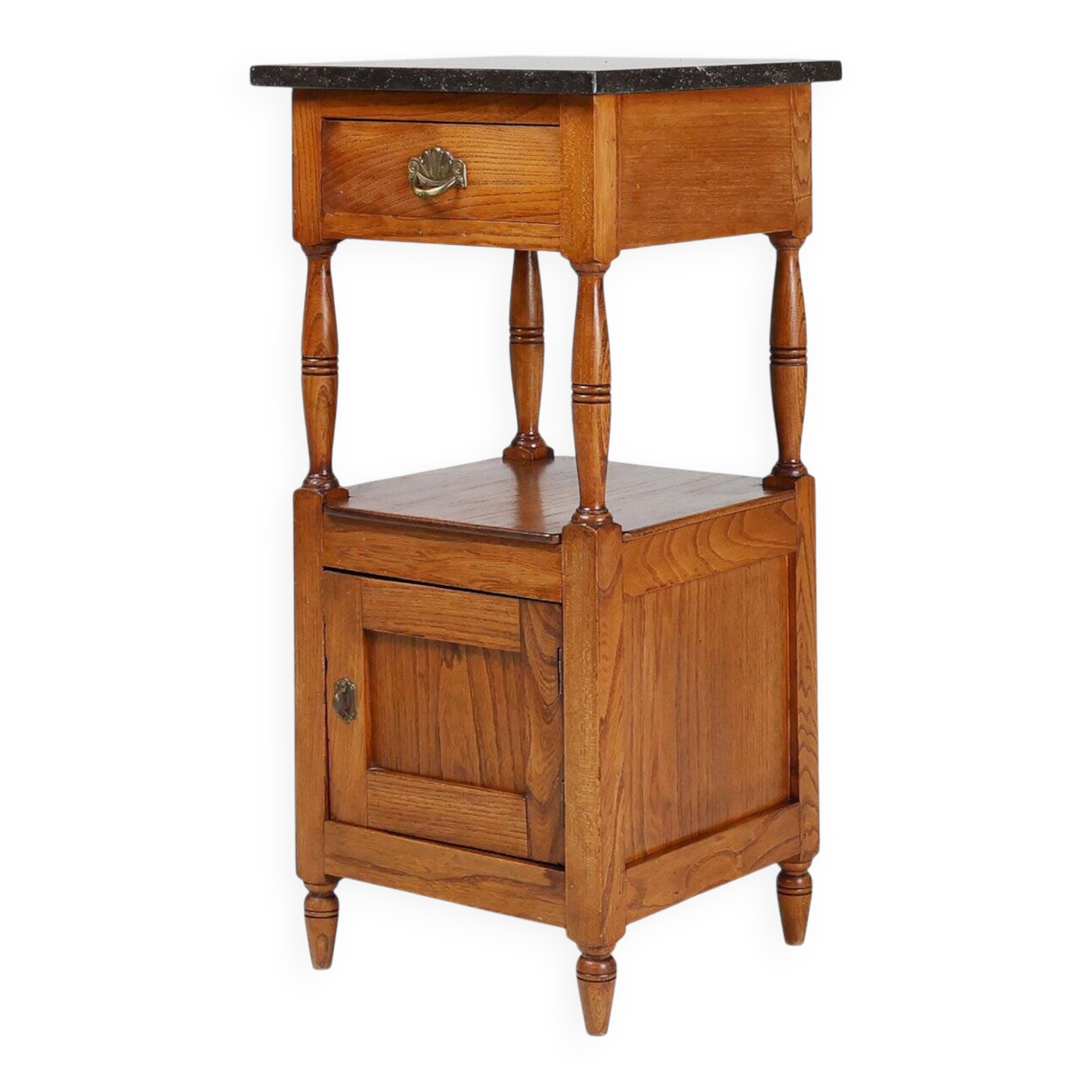 Table de nuit Art Déco française avec plateau en pierre bleue, années 1920