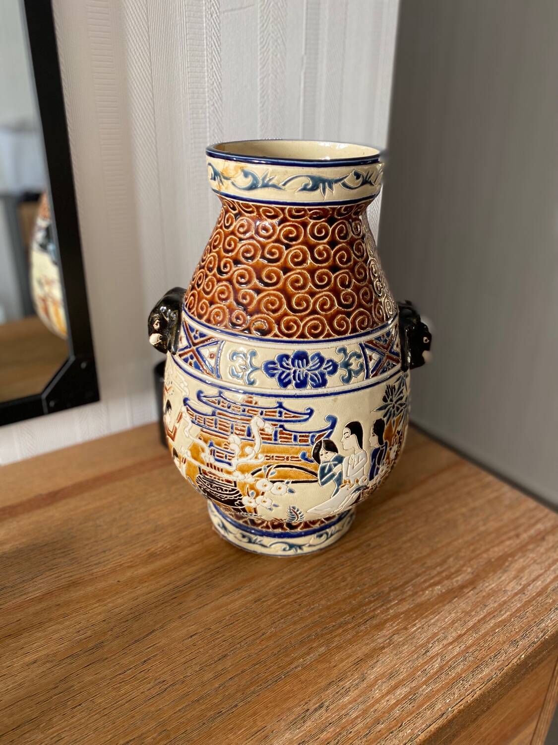 Polychrome ceramic vase in glazed stoneware