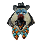 Grand masque de clown mural en terre cuite émaillée