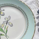 6 vintage white and green porcelain dinner plates Iris Moulin des Loups "Sargosse" 1950s