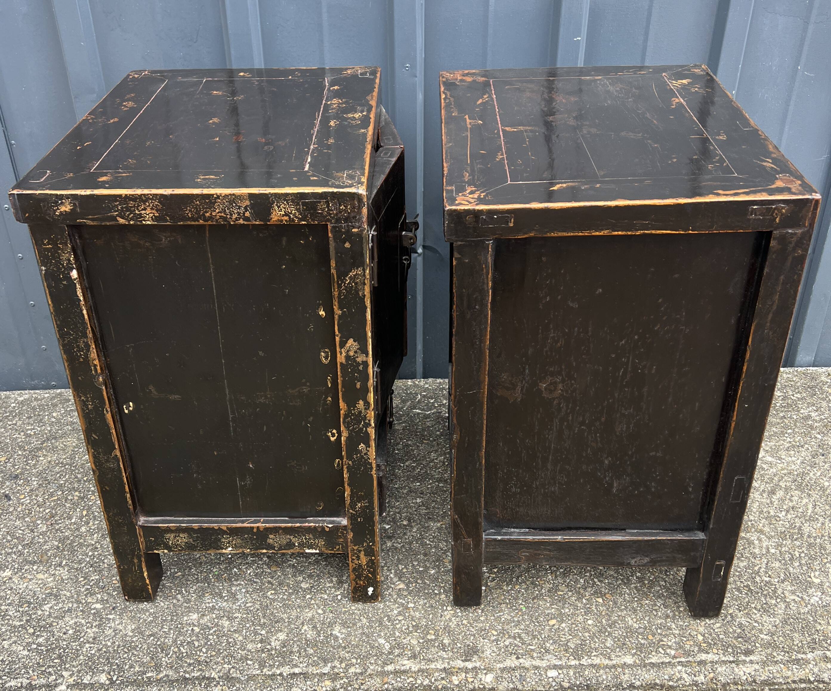 Pair of small occasional or sofa end pieces, lacquered in Asian black