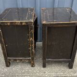Pair of small occasional or sofa end pieces, lacquered in Asian black
