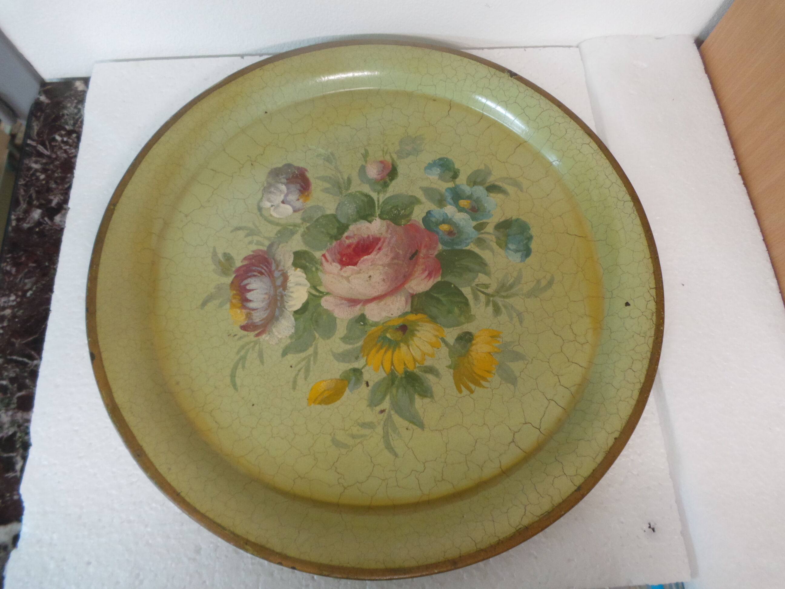 painted tole serving tray with floral decoration
