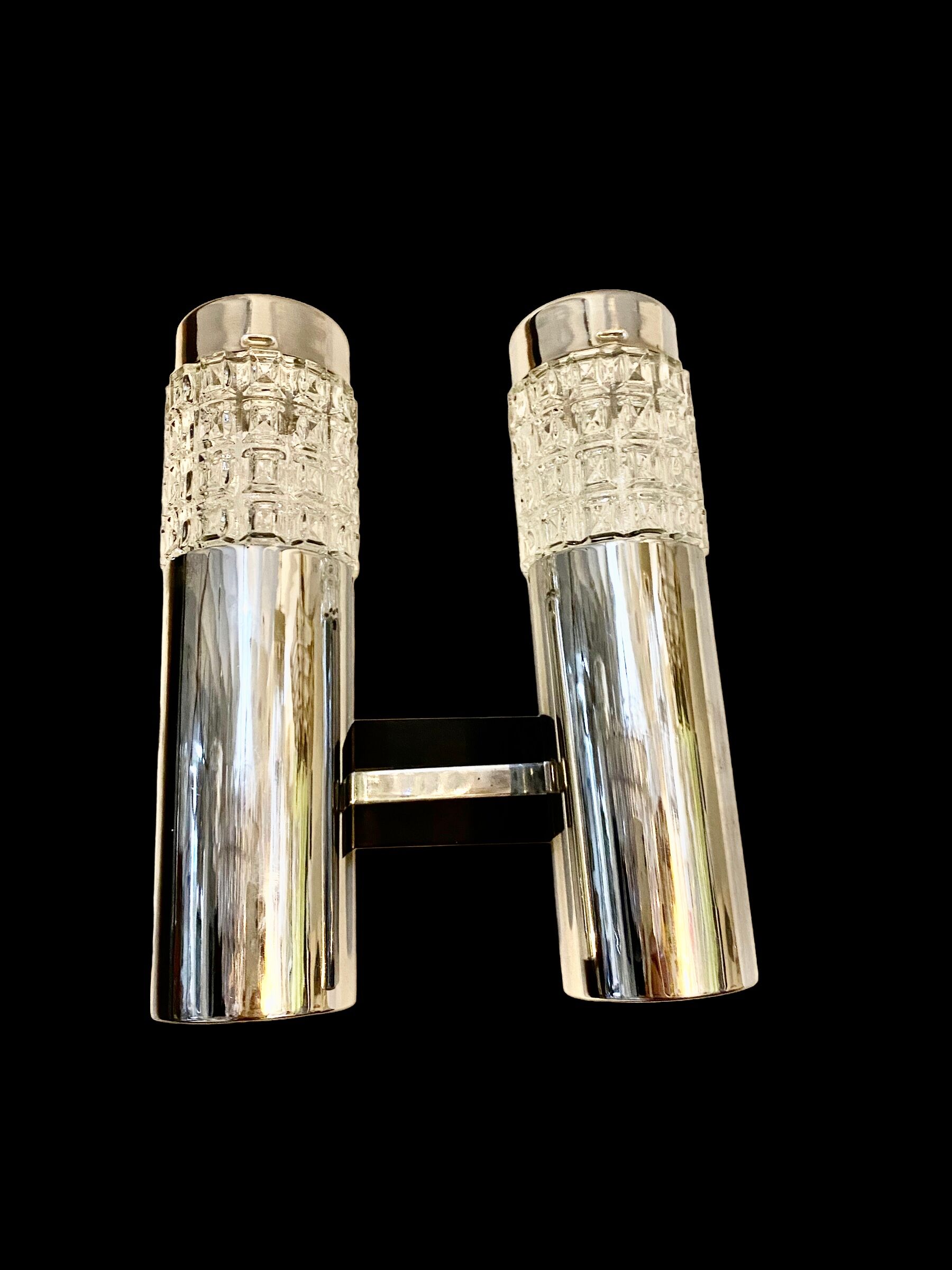 Pair of glass and chrome wall lamps from Sciolari