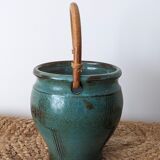 Ceramic pot with rattan handle