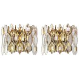 Pair of wall sconces in gilded brass and crystal by Palwa, Germany, 1970s.