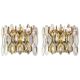Pair of wall sconces in gilded brass and crystal by Palwa, Germany, 1970s.