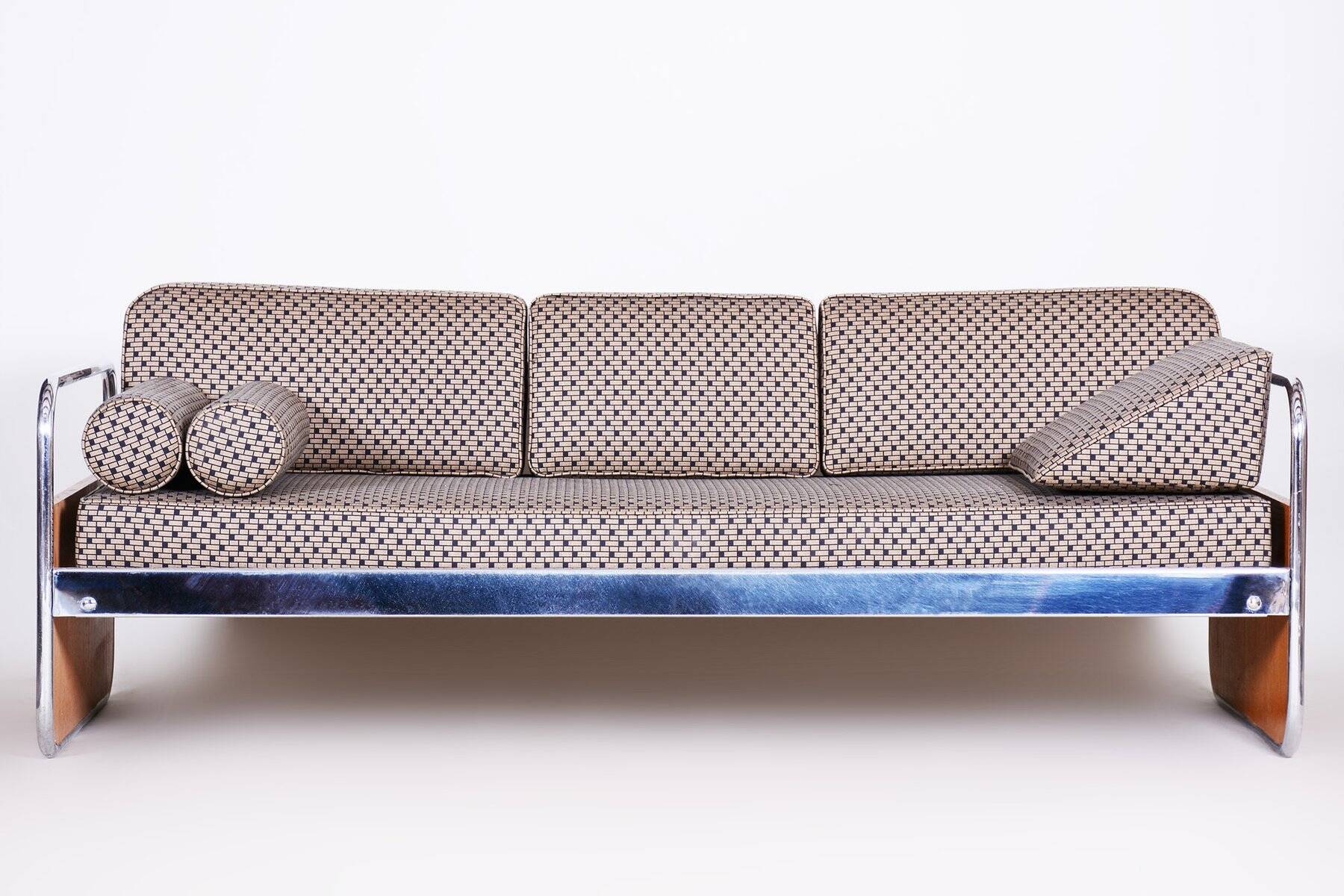 Bauhaus Sofa in Chrome and Oak attributed to Hynek Gottwald, Czech, 1930s