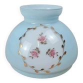 Antique lampshade in blue opaline with rose decoration.