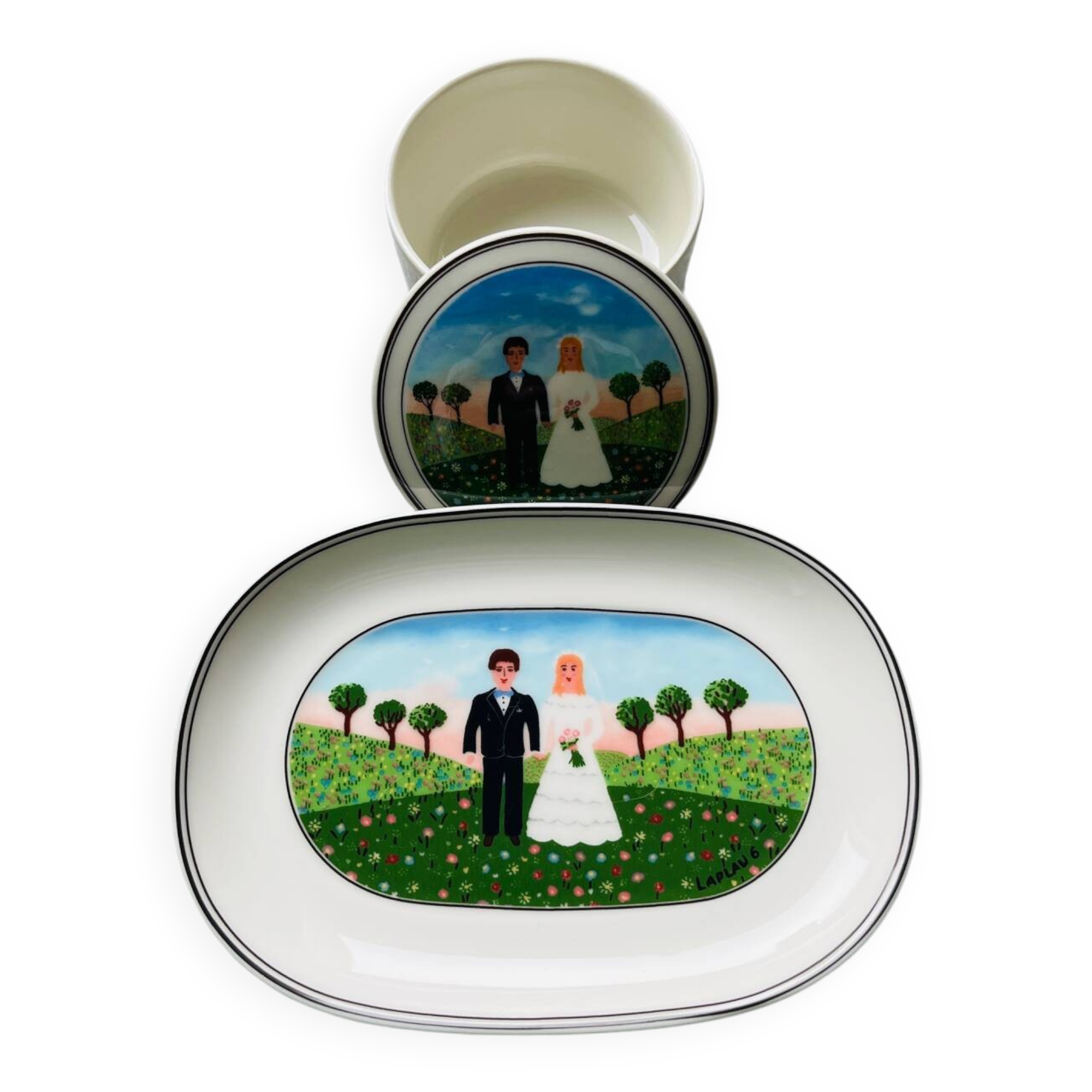 Villeroy & Boch trinket dish and candy dish with naive Laplau decoration