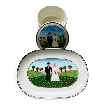 Villeroy & Boch trinket dish and candy dish with naive Laplau decoration