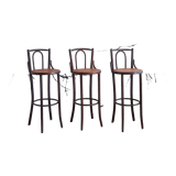 Set of 3 bentwood bar stools with rattan seats, 1970s