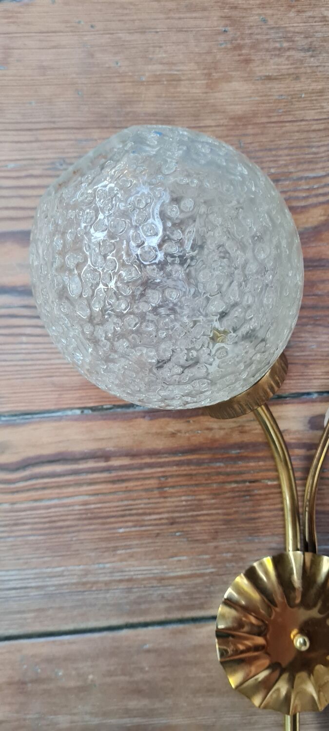 Pair of brass and glass sconces