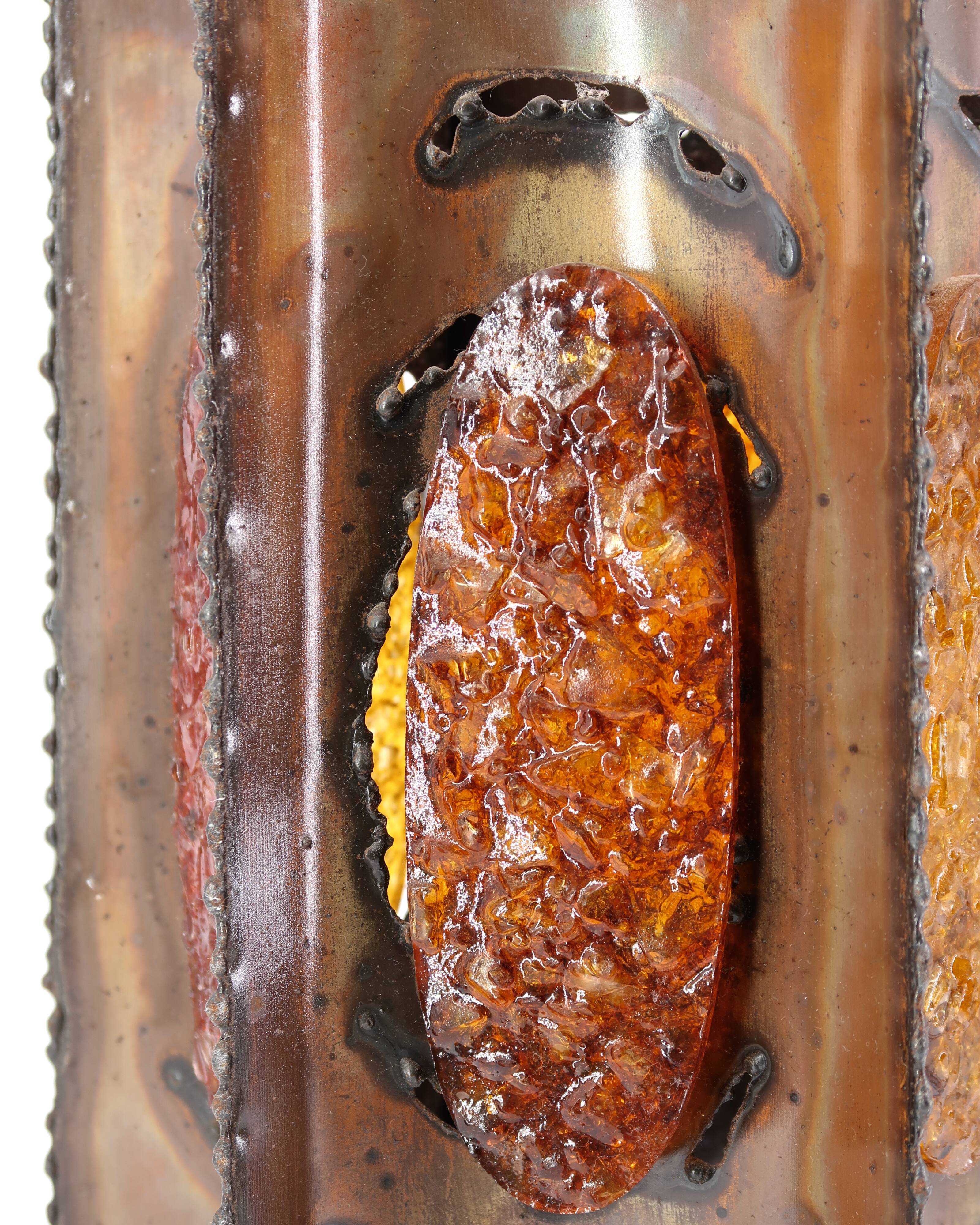 Accolay brutalist chandelier in copper and resin, 1960s