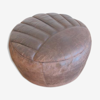 Pouf Vintage en Cuir Marron, 1960s