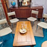 Set of 4 chairs chrome metal and skaï greige 70s.