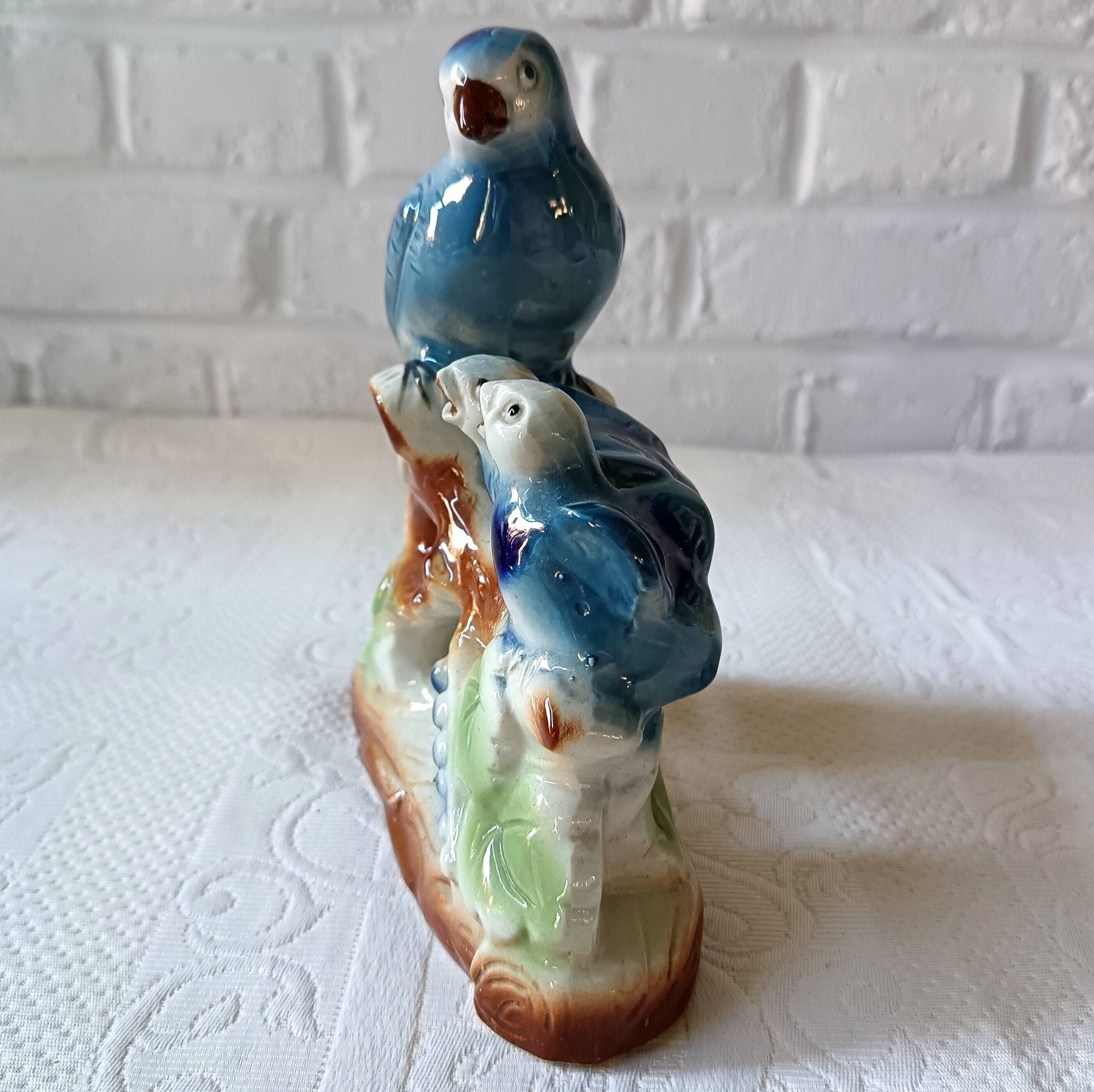Statuette oiseaux porcelaine irisée vintage kitsch