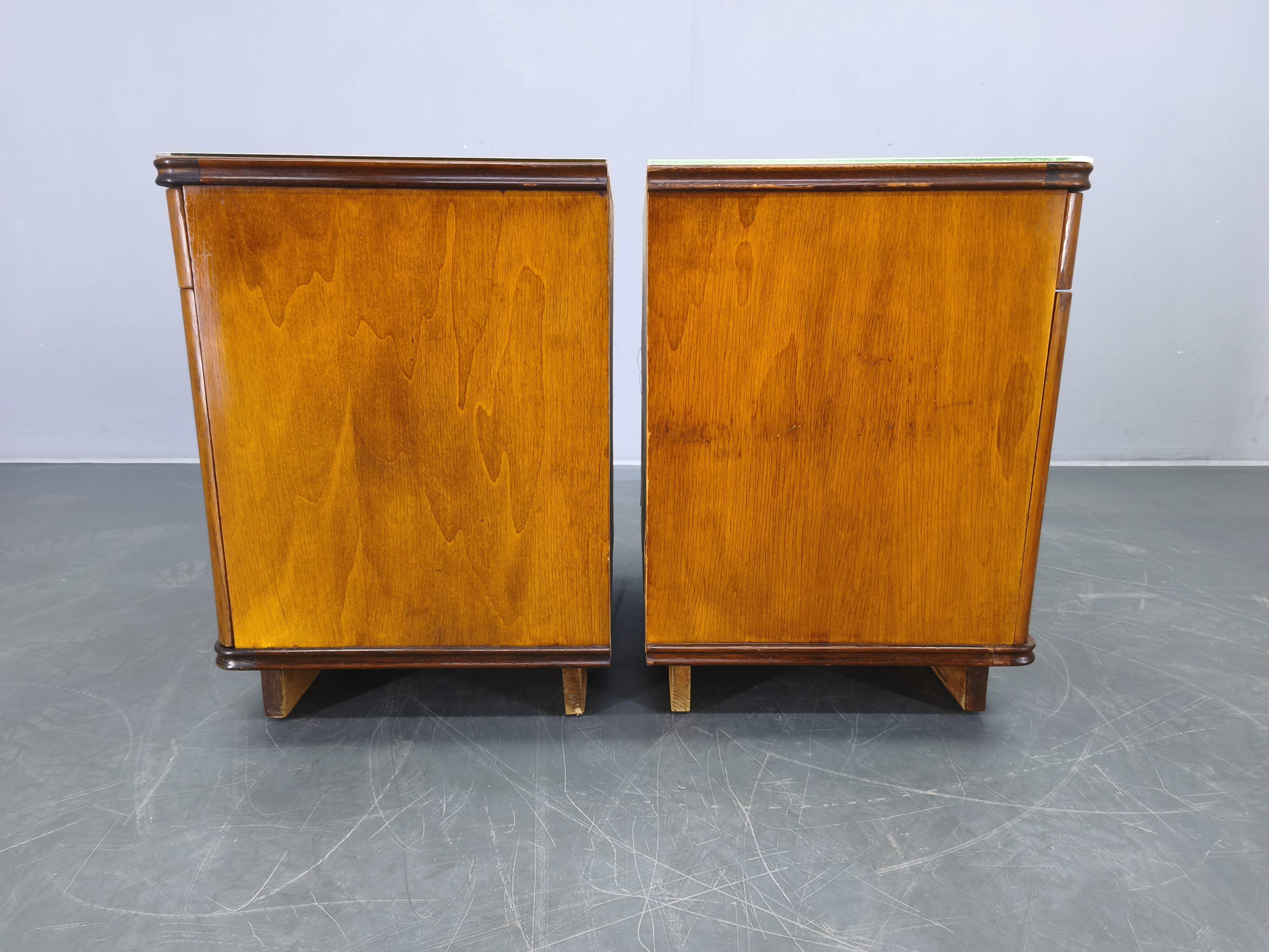 Pair of Mid-Century Walnut Nightstands with Glass Tops, 1950s