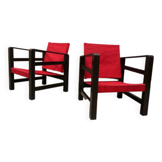 pair of oak safari armchairs, 1950