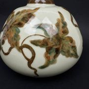 Tharaud Limoges, round vase with hand-painted foliage decoration, Art Nouveau