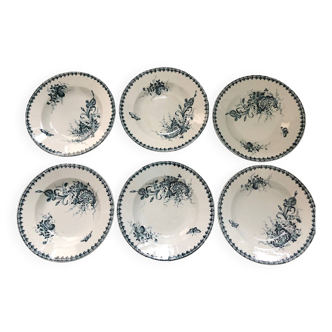 Series of 6 soup plates in Ste Amandinoise earthenware, Louis XV model