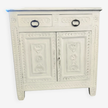 Carved walnut sideboard, white patina