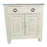 Carved walnut sideboard, white patina
