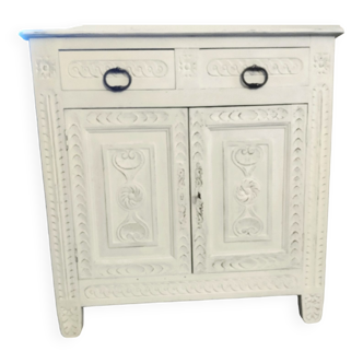Carved walnut sideboard, white patina