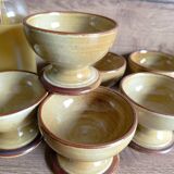 6 footed bowls in glazed honey stoneware, Atelier Saint Simon, vintage