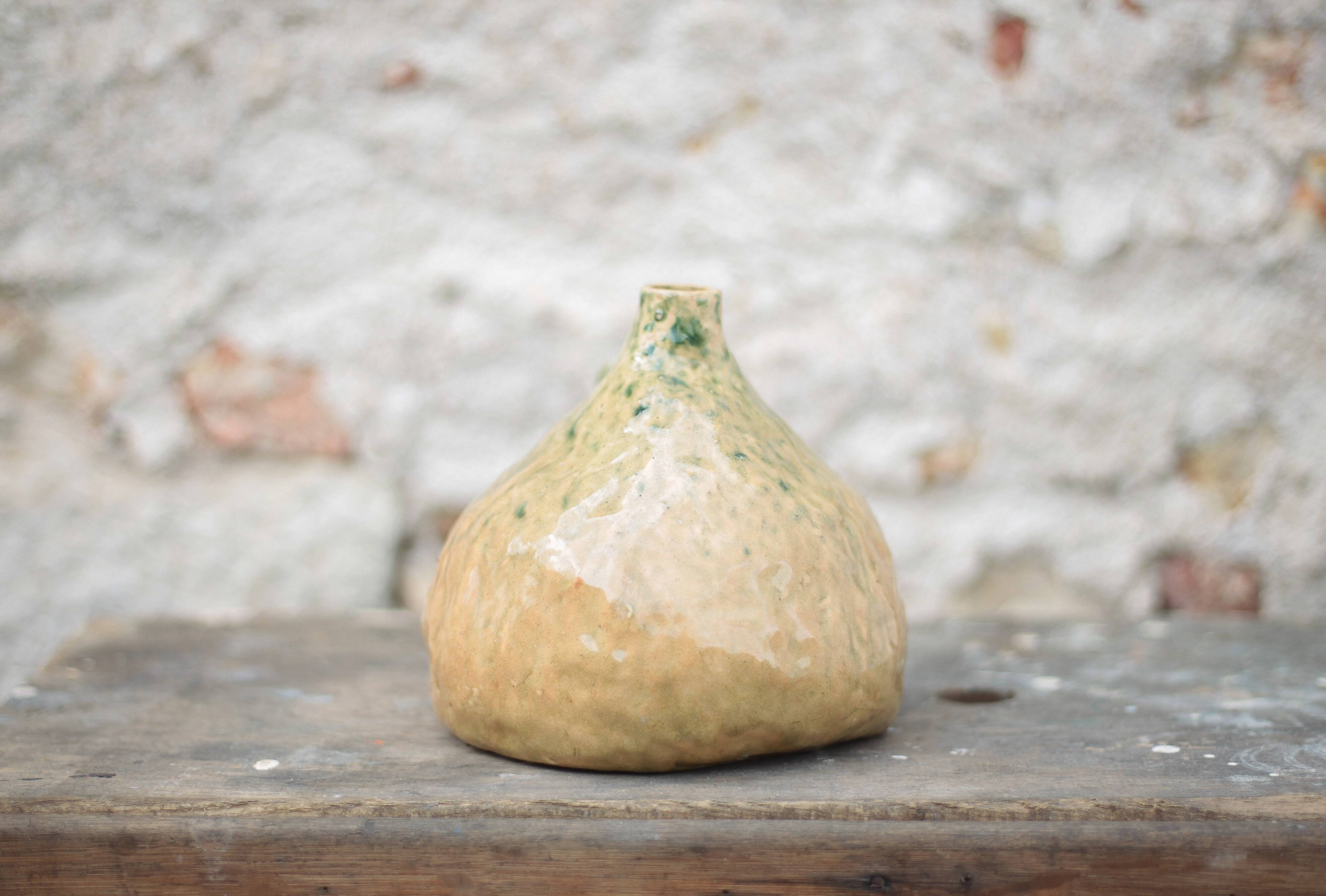 Vintage glazed ceramic soliflore, La Borne pottery, countryside, brutalist.