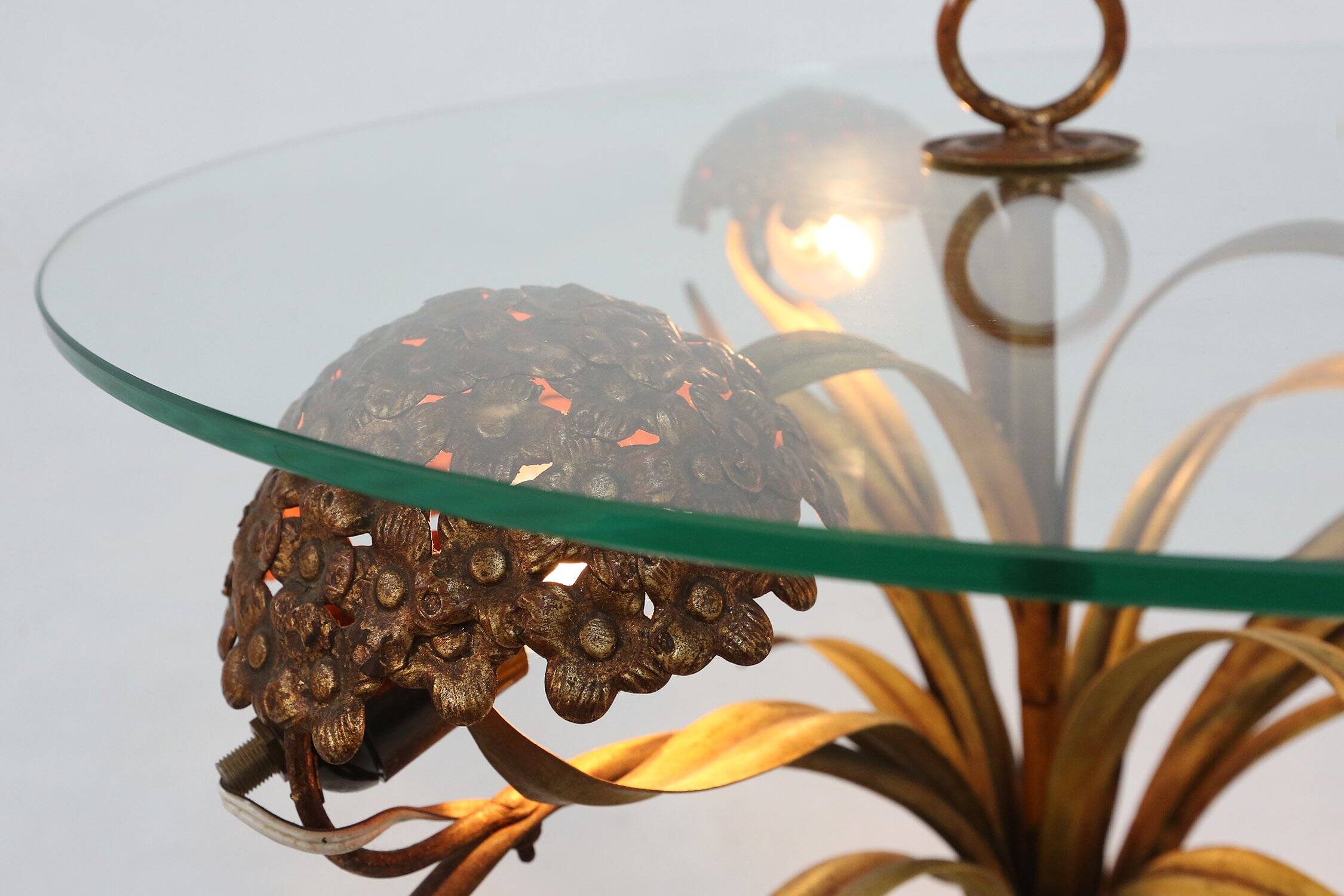 French Hollywood Regency Style Coffee Table with Lightning in Brass Flowers