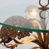 French Hollywood Regency Style Coffee Table with Lightning in Brass Flowers