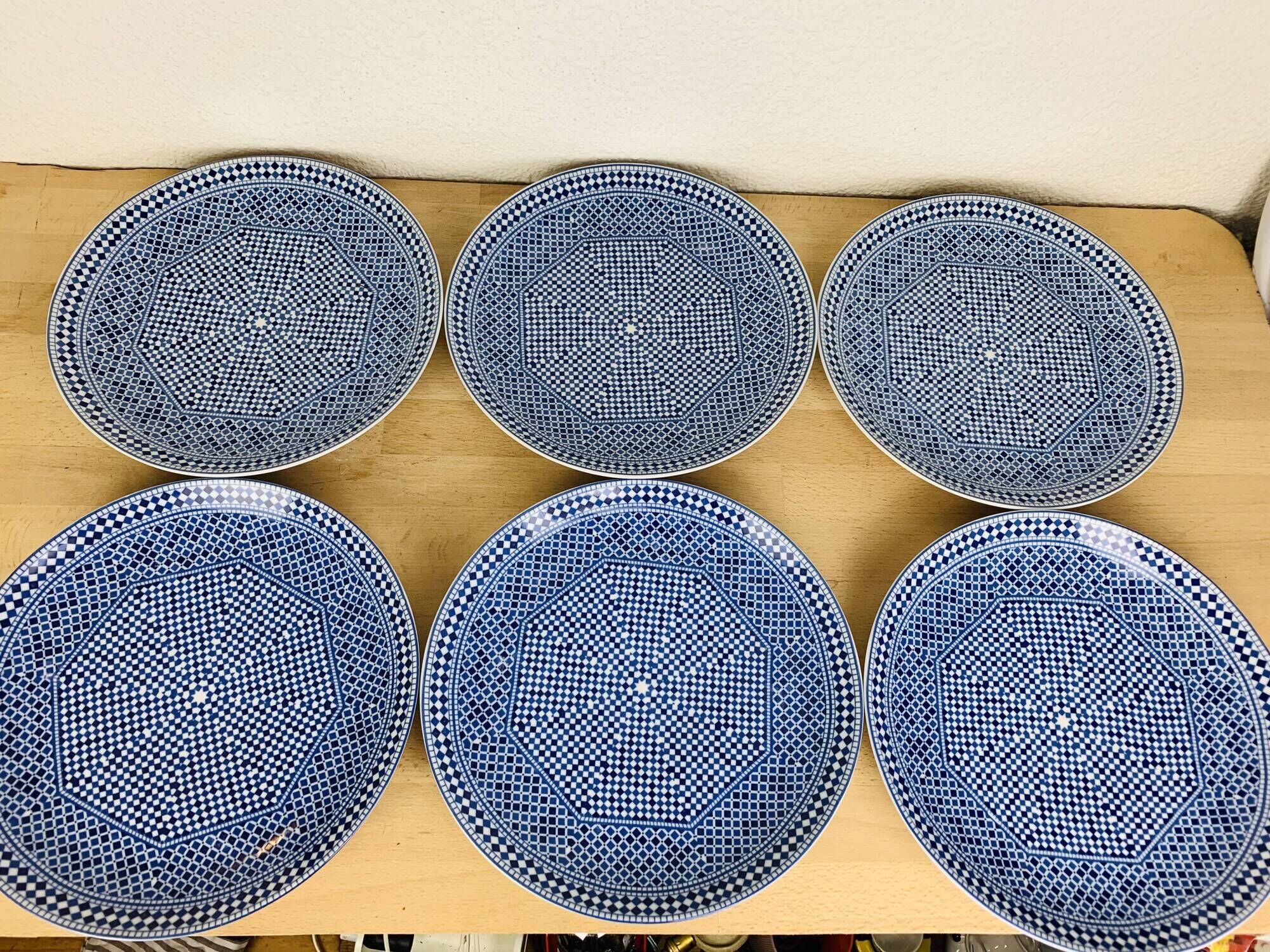 6 flat plates Cocema Fes Morocco, blue mosaic