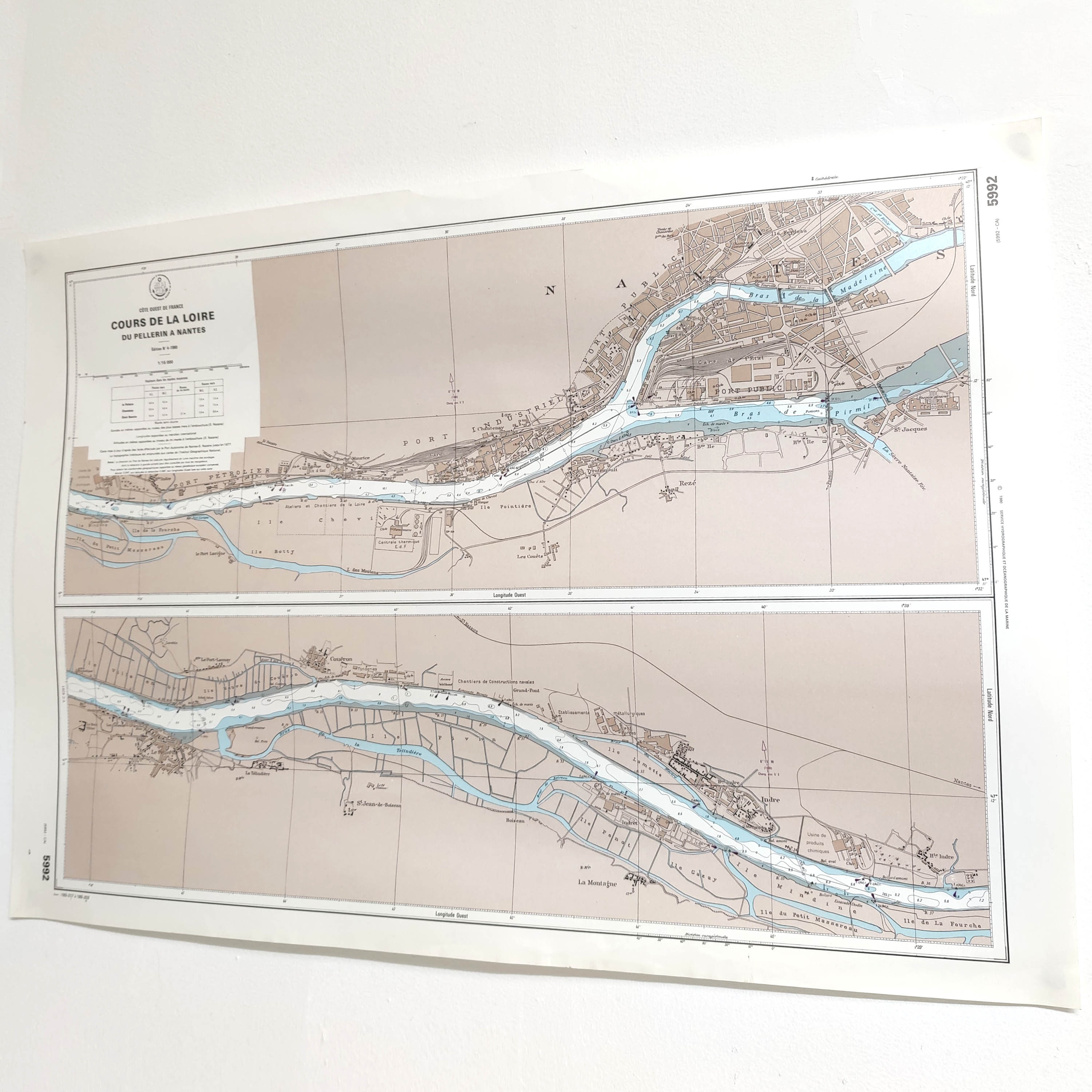 Vintage map Nantes cours de la Loire 1980