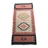 Mid-Century brown runner rug in flatweave kilim fabric, geometric patterns 127x59 cm