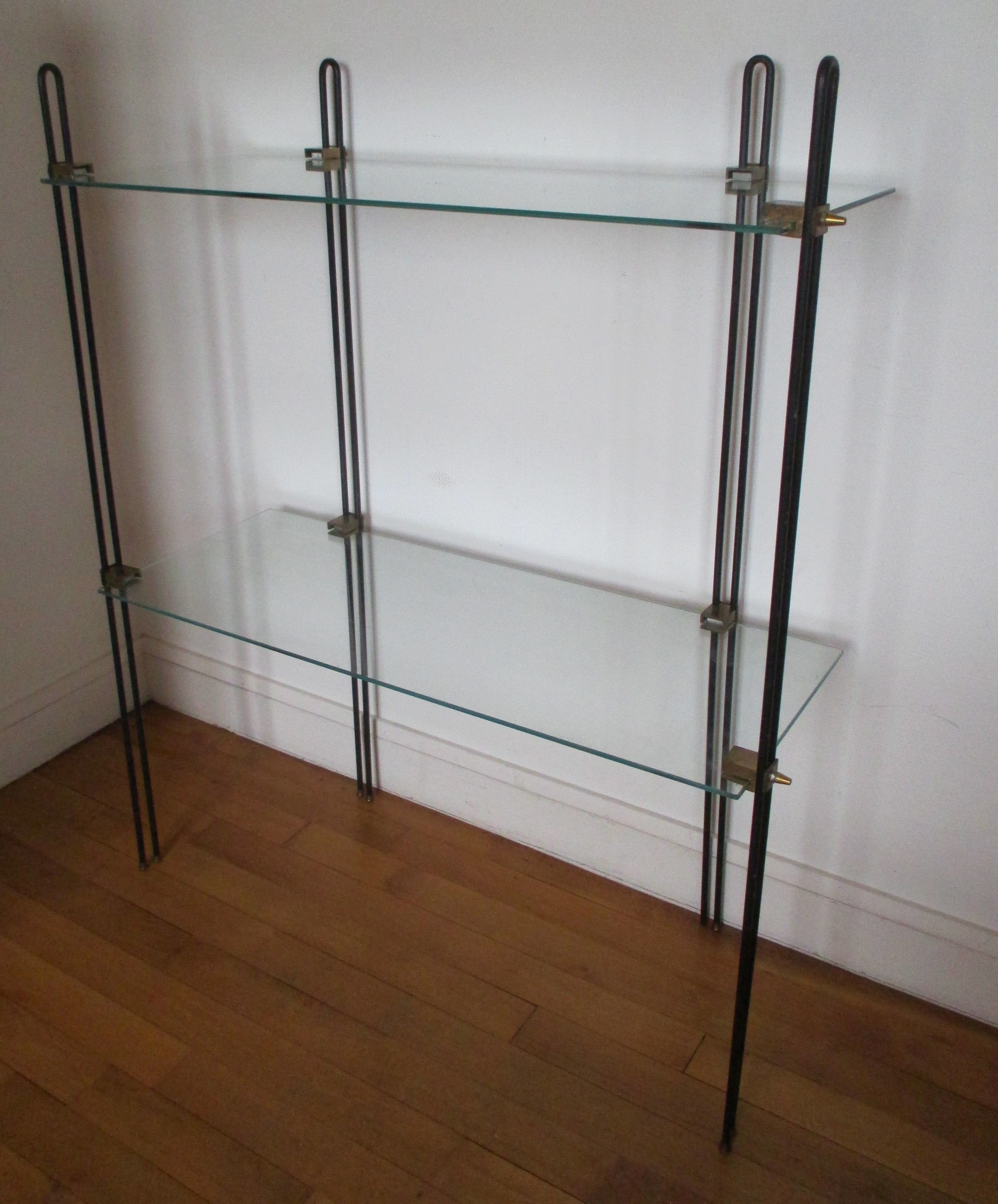 Vitrotub Paris shelf in aluminum foot glass and brass fastener