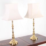 Pair of large brass lamps