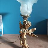 Bedside lamp Angel tulip glass base patinated golden resin