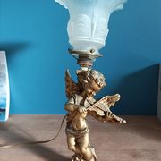 Bedside lamp Angel tulip glass base patinated golden resin