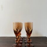 Set of 8 vintage amber portieux crystal glasses from the 70s
