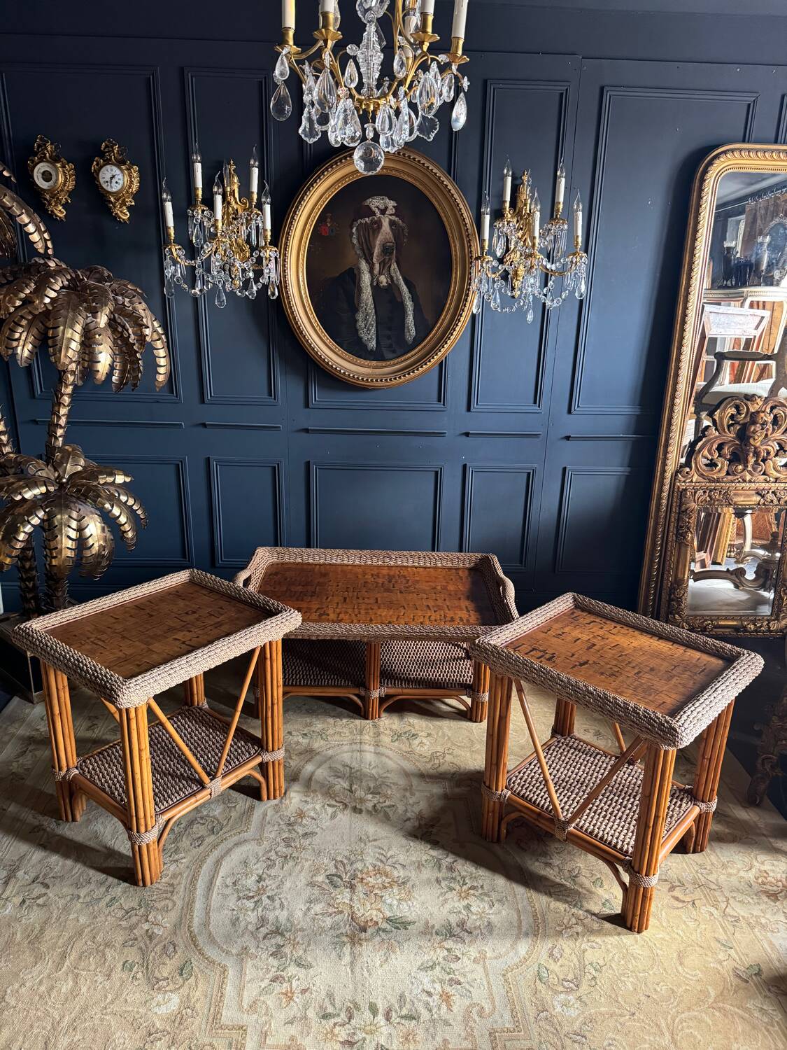 Coffee Table And Pair Of Sofa Ends From The 70s In Bamboo - 20th Century