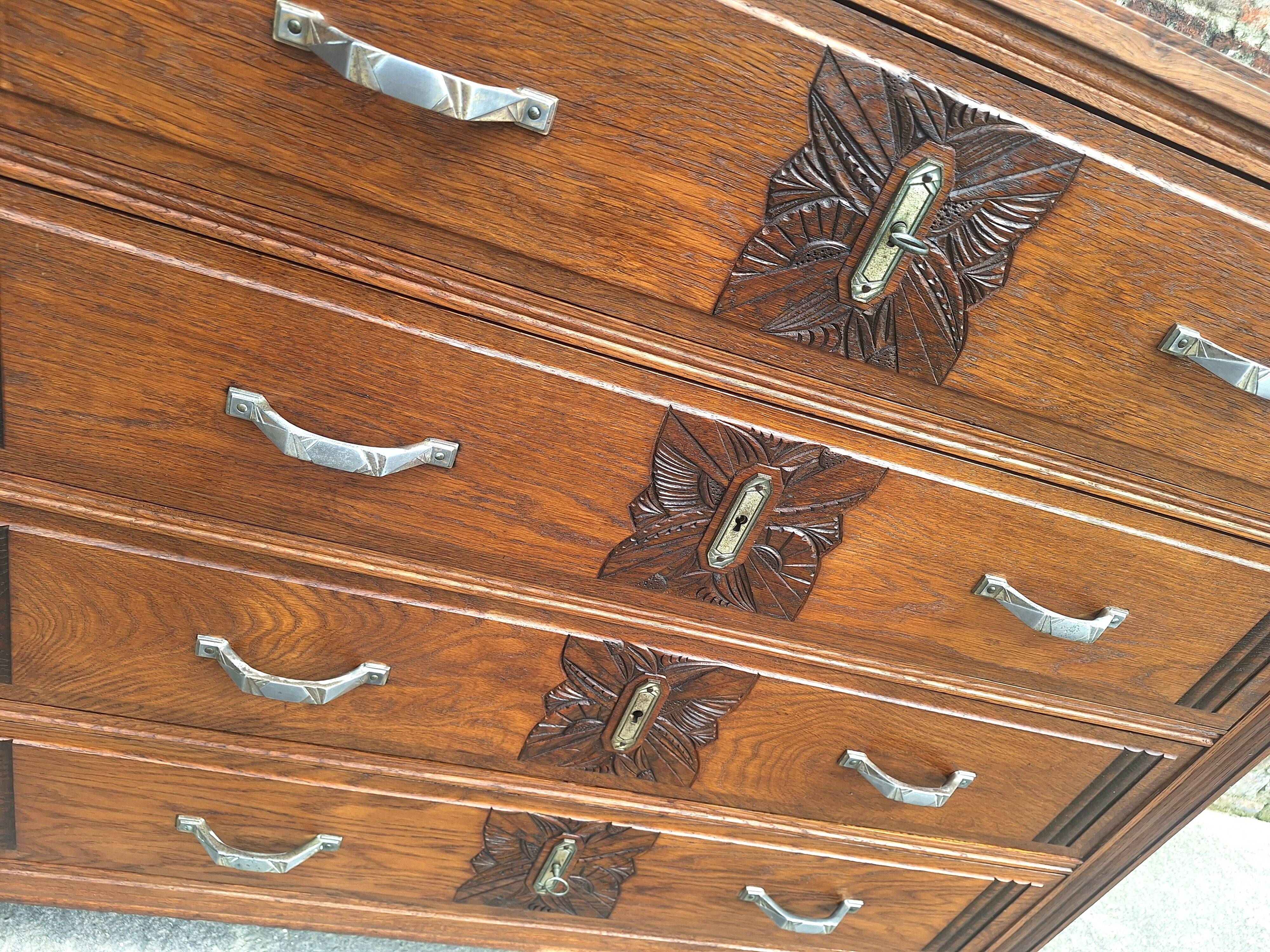 Large Art Deco chest of drawers, vintage antique furniture.