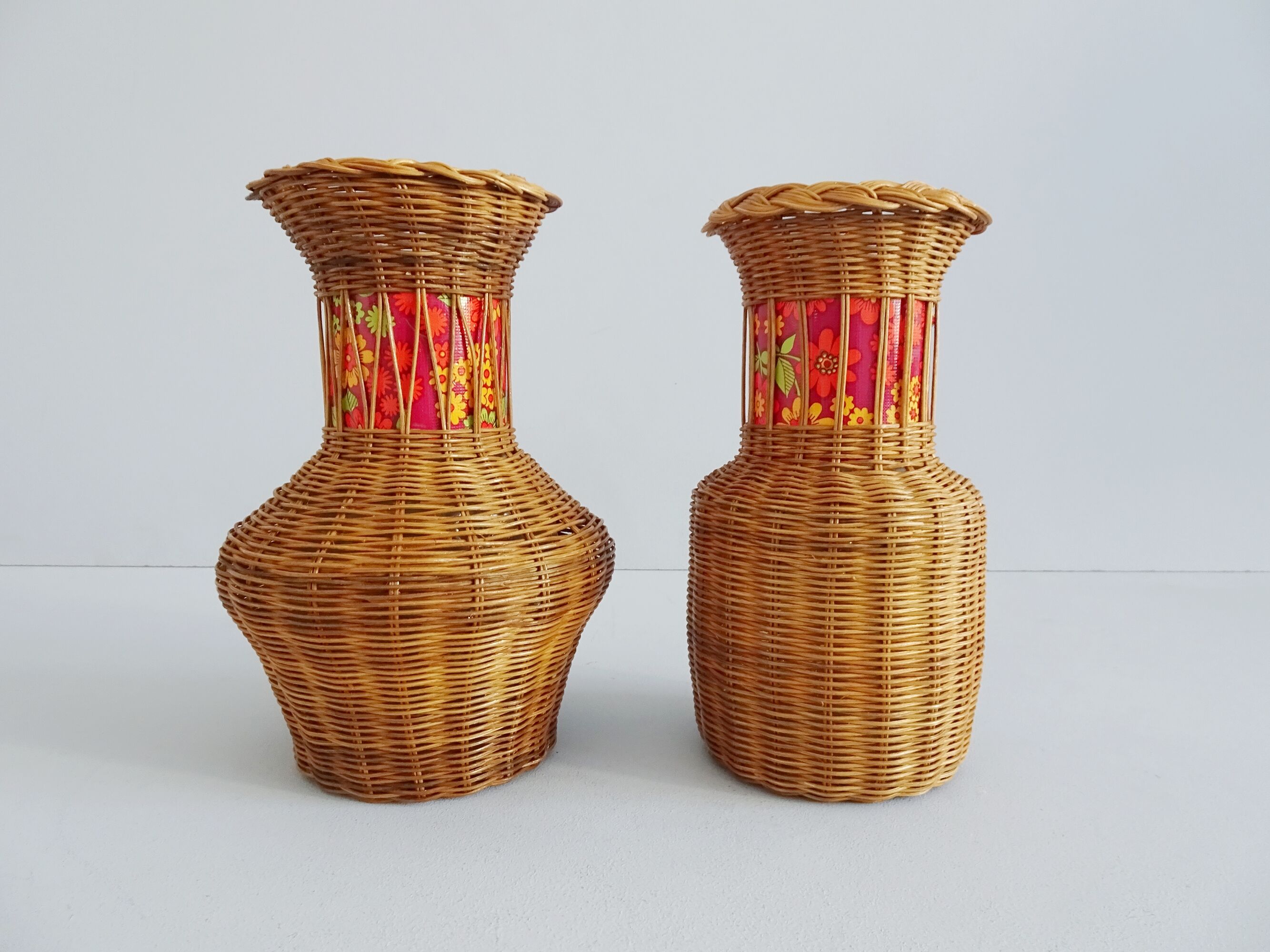 Pair of rattan vases, braided vase 1960
